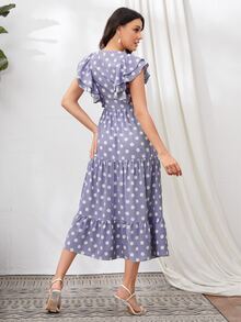 SHEIN Ruffle Trim Flounce Hem Polka Dot Dress - Lilac Purple - View 2