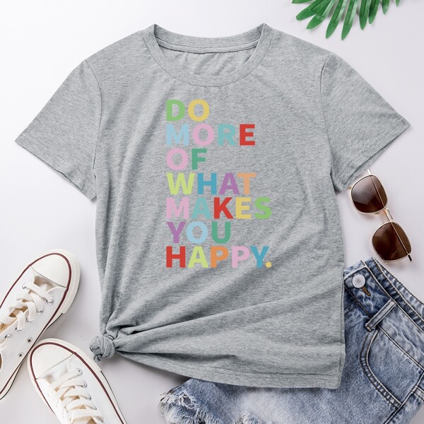 

Slogan Graphic Short Sleeve Tee, Grey