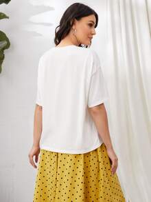 SHEIN Drop Shoulder Tropical & Cartoon Graphic Tee - White - View 2