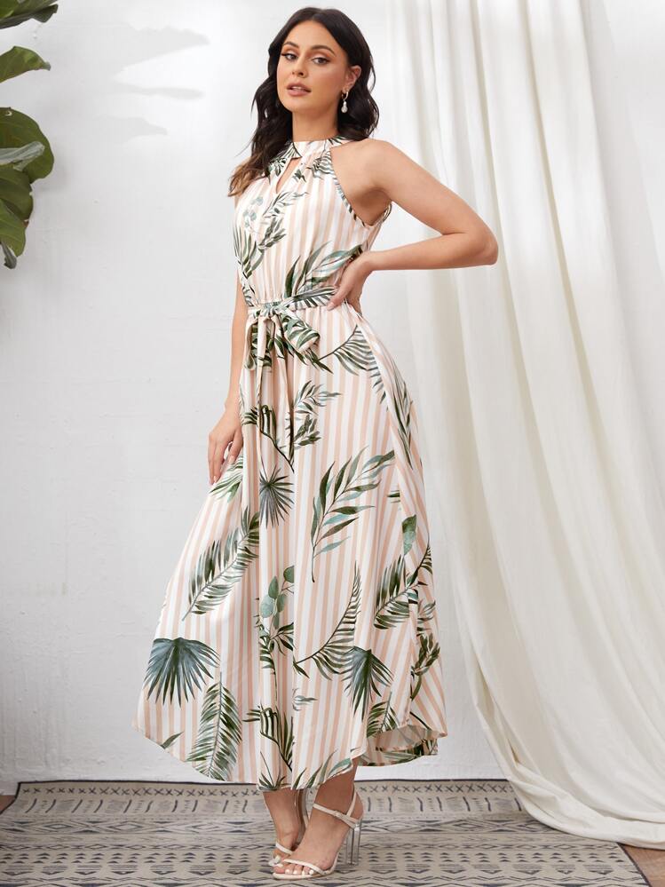 SHEIN VCAY Đầm Thắt lưng Sọc Boho - Nhiều màu - Xem 3