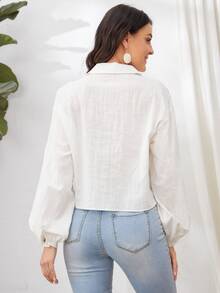 SHEIN 燈籠袖卡通圖案結飾下擺襯衫