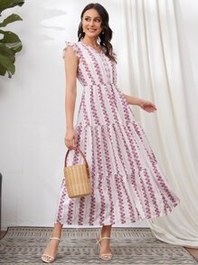 SHEIN Ruffle Armhole Flounce Hem Floral Dress - Baby Pink - View 1