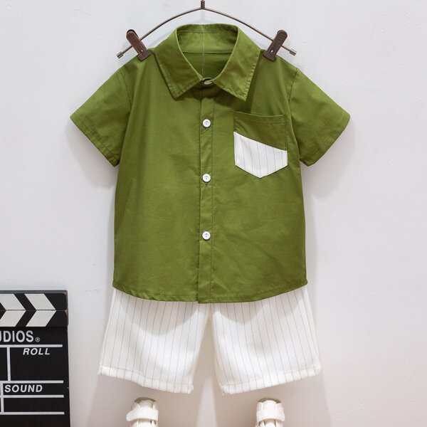 

Toddler Boys Pocket Front Shirt & Stripe Shorts, Multicolor