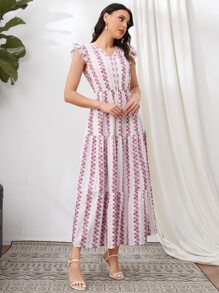 SHEIN Ruffle Armhole Flounce Hem Floral Dress - Baby Pink - View 4