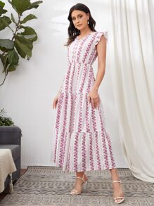 SHEIN Ruffle Armhole Flounce Hem Floral Dress - Baby Pink - View 5