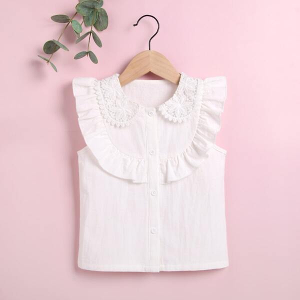 

Toddler Girls Ruffle Trim Peter Pan Collar Button Front Blouse, White
