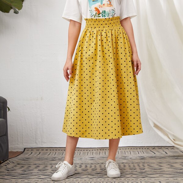 

Paperbag Waist Polka Dot Skirt, Yellow