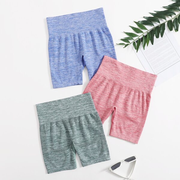 

3pcs Space Dye Wide Waistband Sports Shorts, Multicolor