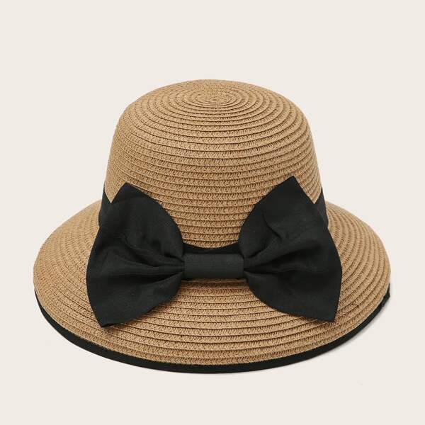 

Bow Decor Straw Hat, Coffee brown