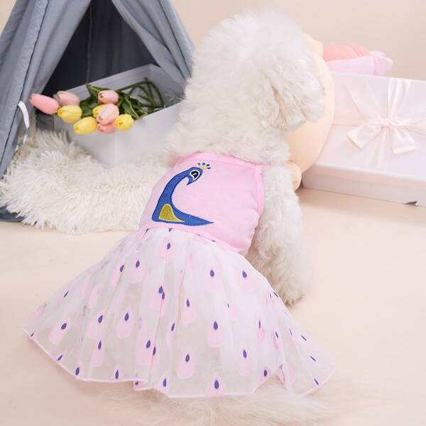 

Peacock Print Pet Lace Dress, Pink