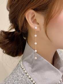 Faux Pearl Drop Earrings - Yellow Gold - View 1