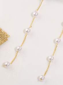 Faux Pearl Drop Earrings - Yellow Gold - View 7