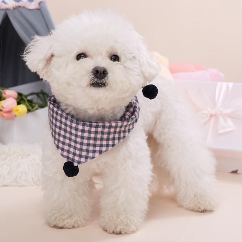 

Gingham Pattern Pom Pom Pet Scarf, Blue