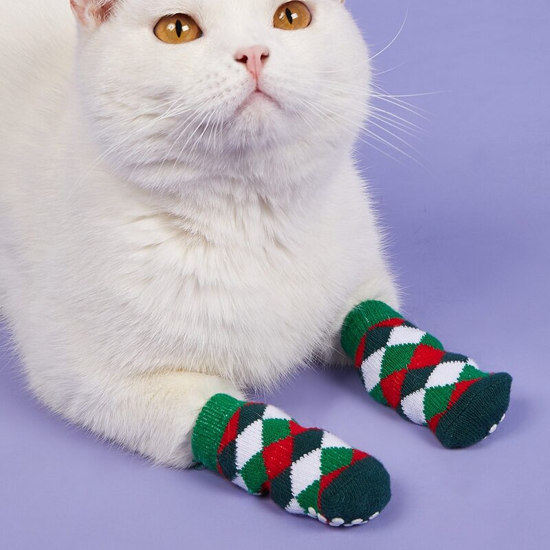 

4pcs Geometric Pattern Pet Socks, Green