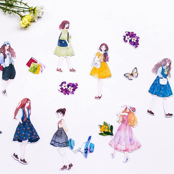 

14pcs Girl Pattern Sticker, Multicolor