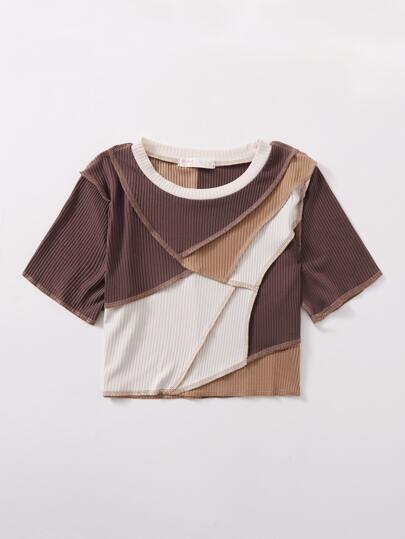 Camiseta ribete con puntada de color combinado de canalé