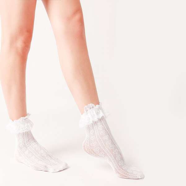 

Ruffle Hem Socks, White