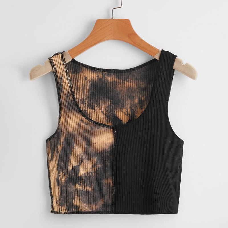 

Contrast Tie Dye Ribbed Tank Top, Multicolor