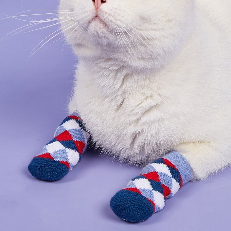 

4pcs Geometric Pattern Pet Socks, Mauve purple