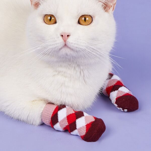 

4pcs Geometric Pattern Pet Socks, Baby pink