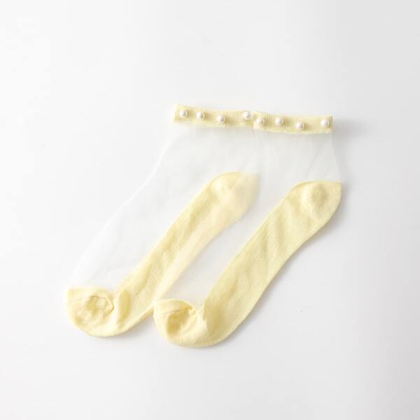 

Faux Pearl Decor Socks, Yellow