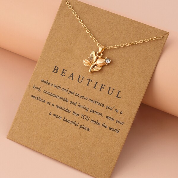 

Rhinestone Flower Charm Necklace, Gold