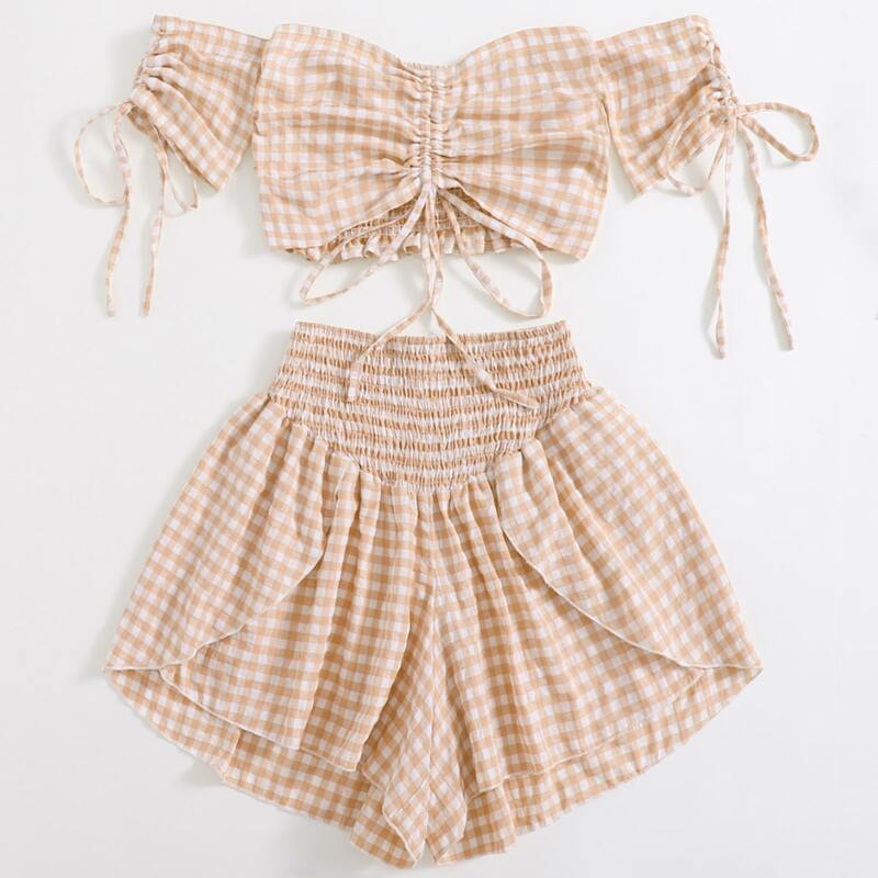 

Gingham Ruched Crop Top & Shorts, Multicolor
