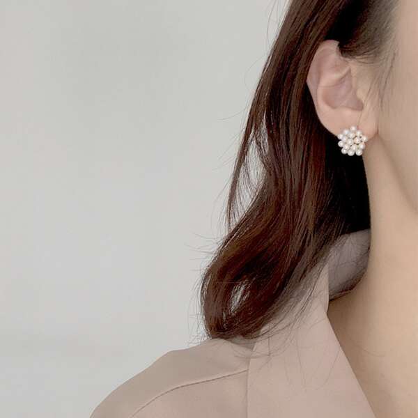 

Faux Pearl Decor Earrings, White