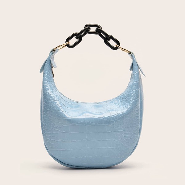 

Minimalist Croc Embossed Chain Shoulder Bag, Blue
