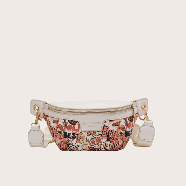 

Graffiti Print Zipper Front Bum Bag, Orange