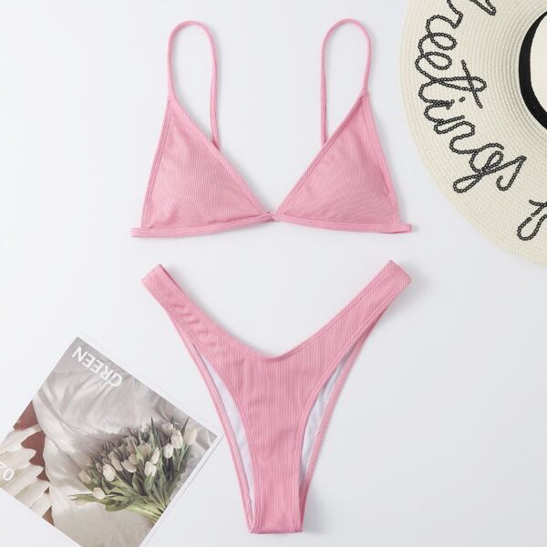 

Triangle High Cut Bikini Swimsuit, Baby pink