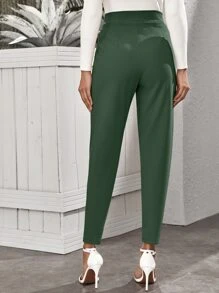 EMERY ROSE Pantalones con bolsillo oblicuo de cintura alta - Verde Oscuro - Ver 2