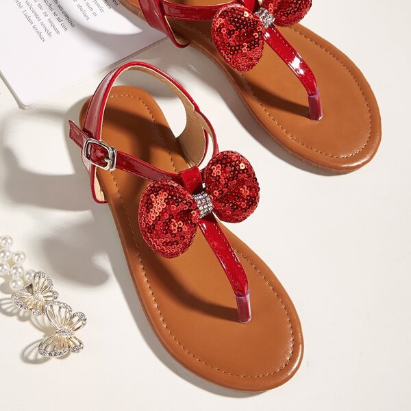 

Toddler Girls Sequin Bow Decor Thong Sandals, Red