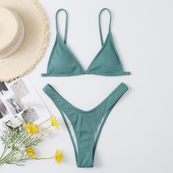 

Triangle High Cut Bikini Swimsuit, Army green