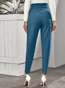 SHEIN Privé 高腰斜口袋錐形褲 - 水鴨藍 - 查看 2