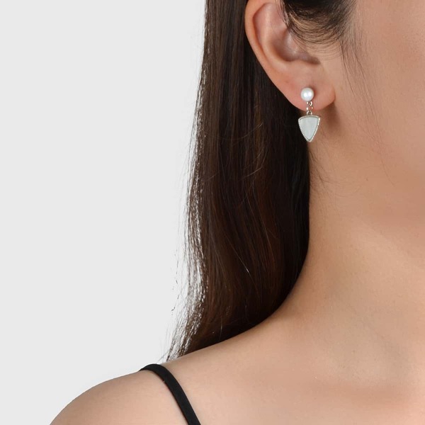 

Faux Pearl Decor Geometric Drop Earrings, Silver