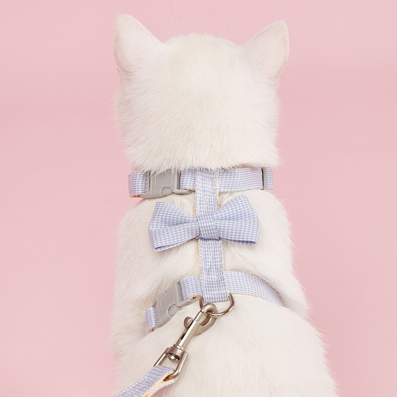 

1pc Bow Decor Pet Harness & 1pc Leash, Baby blue