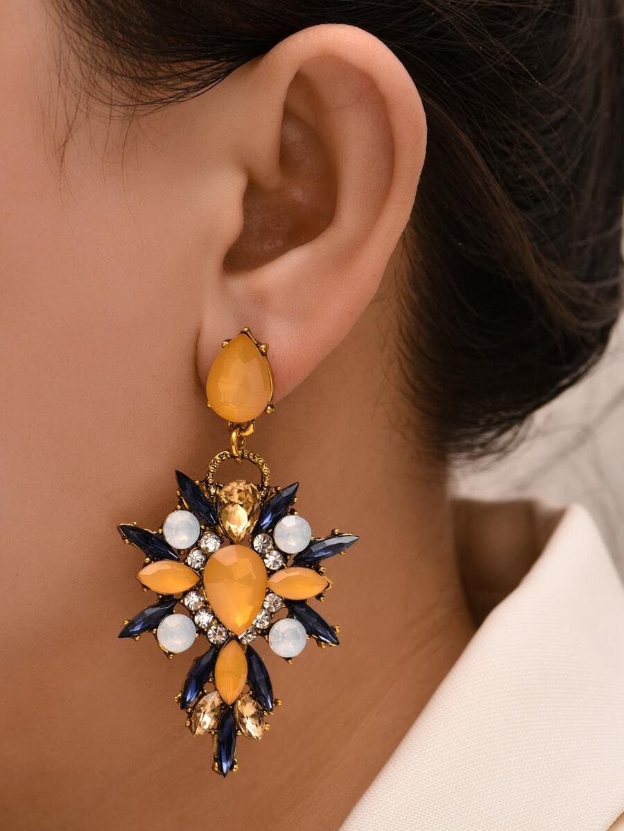 水鑽裝飾耳墜 - 黃色 - 查看 1