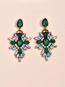 Rhinestone Decor Drop Earrings - Green - View 2