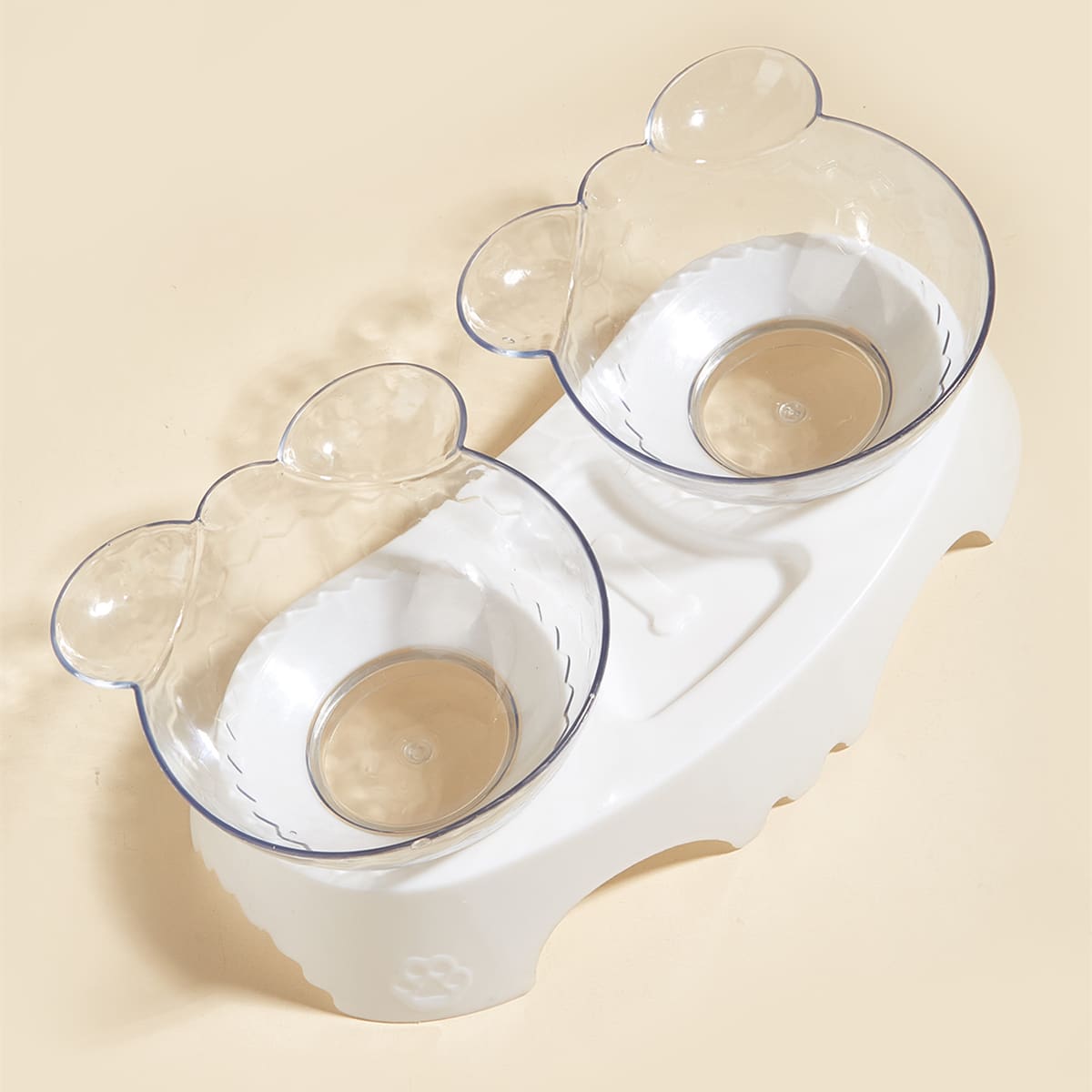 

1pc Clear Double Pet Bowl, White
