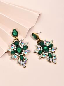 Rhinestone Decor Drop Earrings - Green - View 3