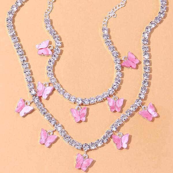 

Butterfly Decor Necklace & Anklet, Silver