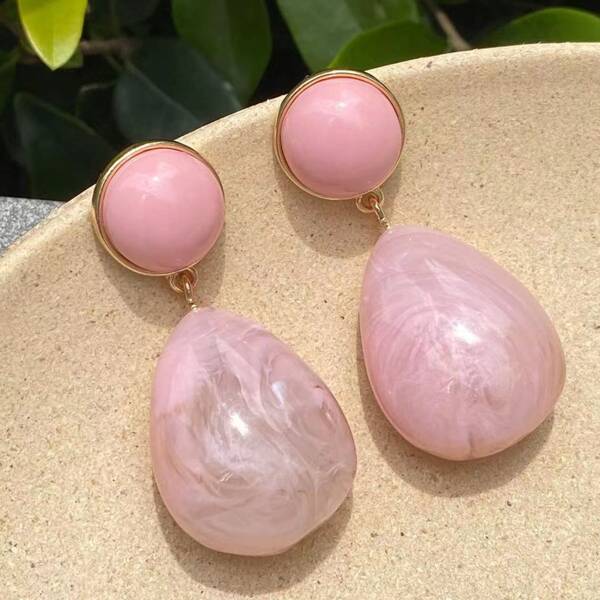 

Resin Water-drop Earrings, Pink