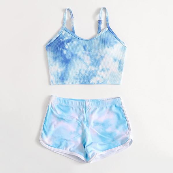 

Girls Tie Dye Shorts Bikini Swimsuit, Blue