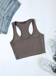 SHEIN Unity Racer Back Crop Tank Top - Dark Grey - View 1