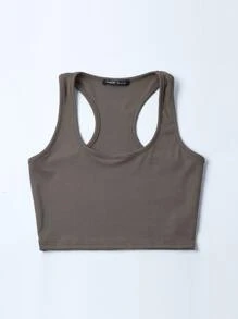 SHEIN Unity Racer Back Crop Tank Top - Dark Grey - View 3