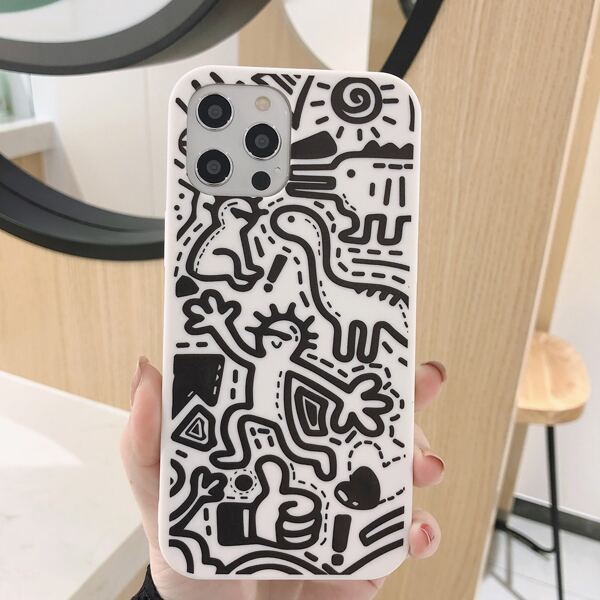 

Cartoon Graphic Phone Case, Black and white