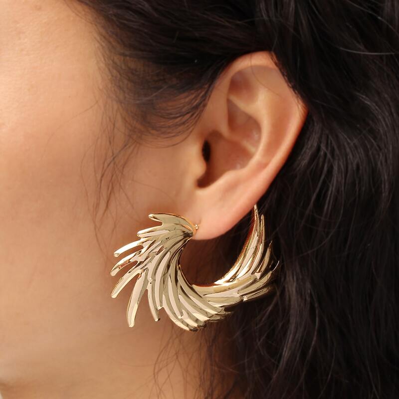 

1pair Textured Hoop Earrings, Gold