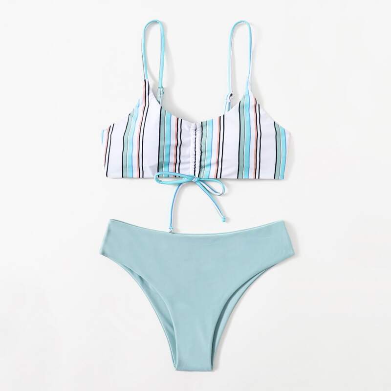

Striped Drawstring Bikini Swimsuit, Multicolor