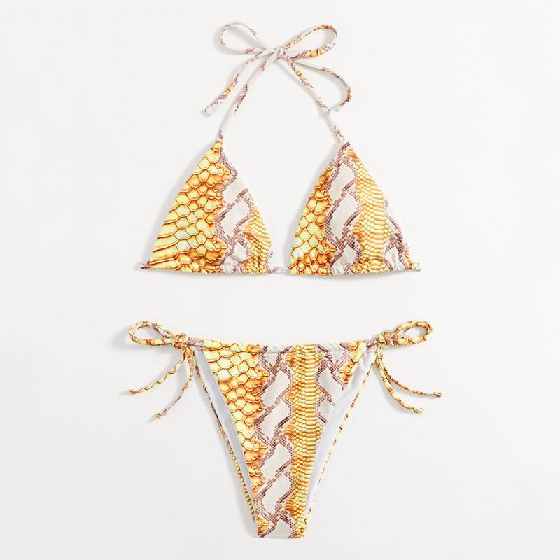 

Snakeskin Tie Side Bikini Swimsuit, Multicolor